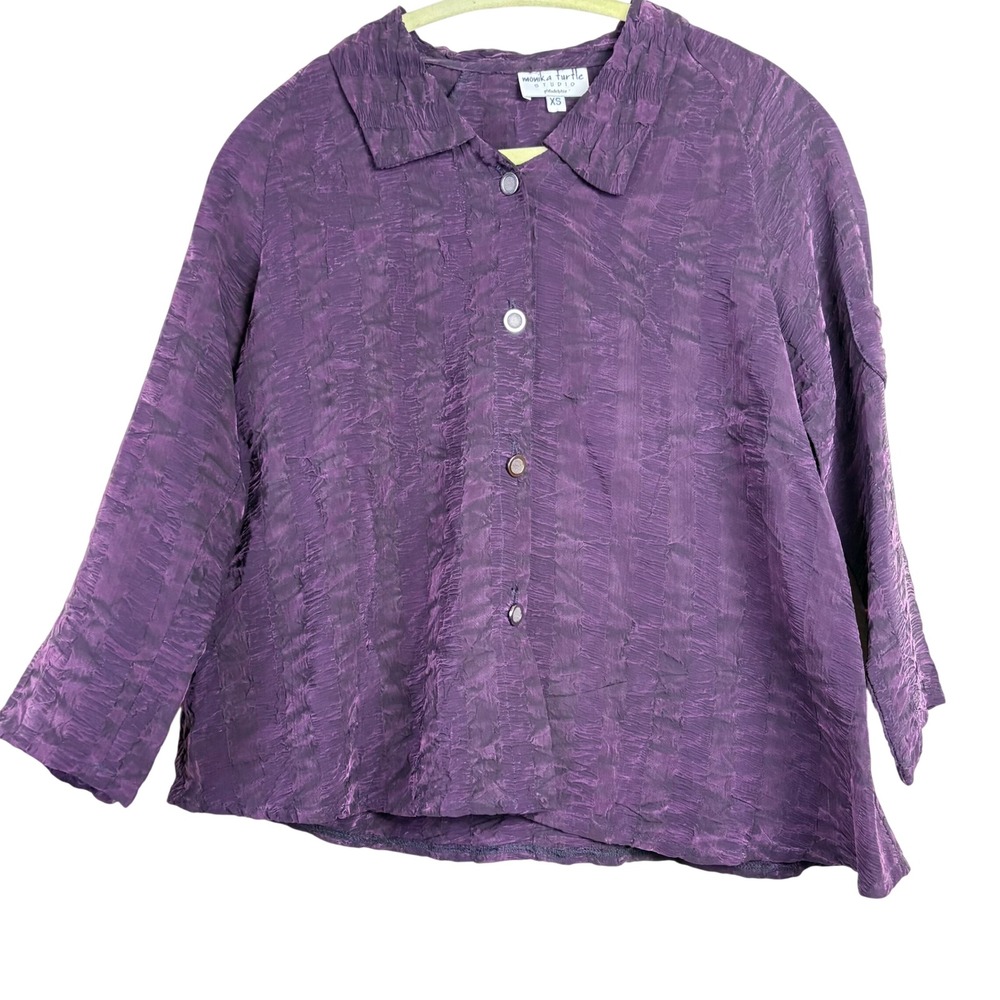 Monika Turtle Studio XS Purple Button Front Crinkle Shirt Art to Wear Lagenlook‎